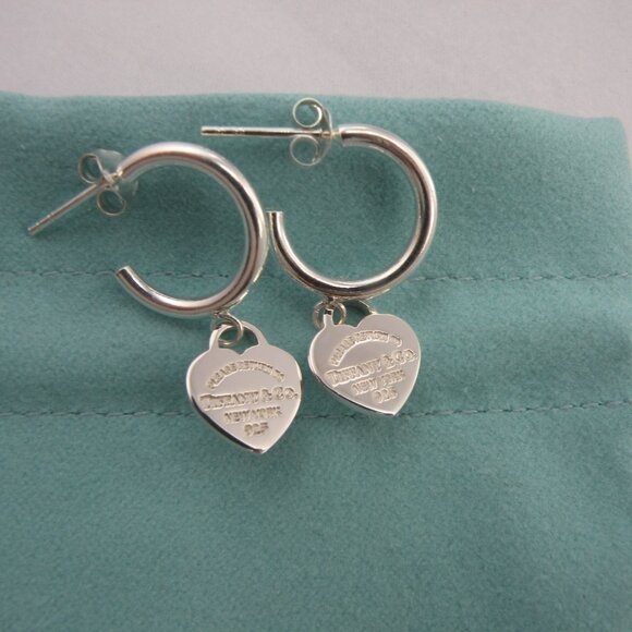 Tiffany & Co. Jewelry - NEW Mini Heart Hoop Stud Earrings Return to Tiffany & Co Solid Sterling Silver